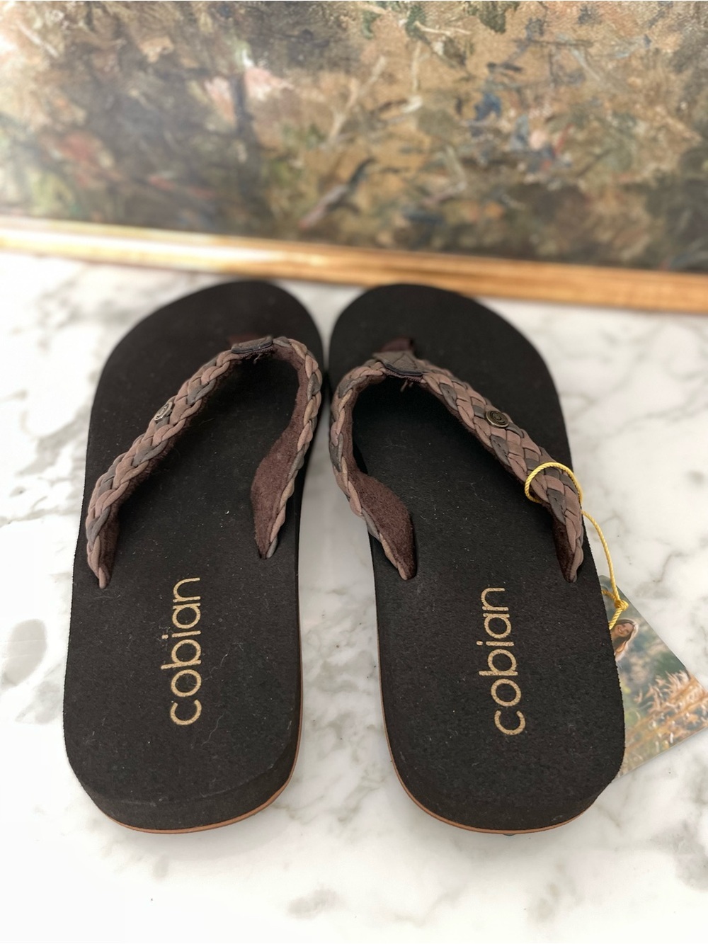 Cobian Leather Braided Bounce Chocolate Flip Flop size 7 Sandals Brown - Picture 4 of 7